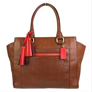 COACH LEGACY PEBBLED BROWN RED TASSELS HANDBAG PURSE TOTE